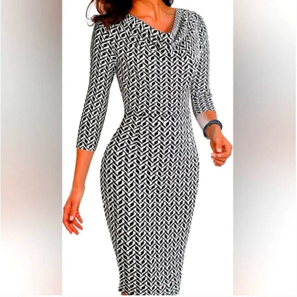 VELJIE Form Fitting (stretch) Dress Women's Size 10 Back Size Draped Neckline Ne